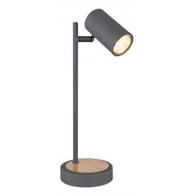 ROBBY Stolní lampa, nastav. směr svícení, základna kov, povrch černá grafit a dřevo světlé, pro žárovku 1x5W, GU10, 230V, IP20, tř.1, rozměry d=120mm, h=350mm, vypínač na kabelu.