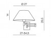 TRAPEZIO Nástěnné svítidlo, základna kov, povrch chrom, difuzor opál, pro žárovku 1x60W, E27, 230V, IP20, rozměry difuzor dr=270mm, l=140mm, vč. ukotvení l=285mm, h=270-545mm náhled 2