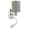 PASTERI VÝPRODEJ Nástěnné svítidlo, flexi rameno, husí krk, základna kov nikl mat, stínítko textil šedohnědá, pro žárovku 1x40W, E27 + LED 3,5W, 380lm, teplá 3000K, 230V, IP20, tř.1, 150x380x195mm, vč vypí náhled 1