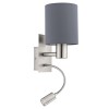 PASTERI VÝPRODEJ Nástěnné svítidlo, flexi rameno, husí krk, základna kov nikl mat, stínítko textil šedohnědá, pro žárovku 1x40W, E27 + LED 3,5W, 380lm, teplá 3000K, 230V, IP20, tř.1, 150x380x195mm, vč vypí náhled 3