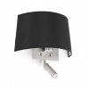 NIRTAM WALL LED Nástěnné svítidlo, těleso kov, povrch nikl matný, stínítko textil černý pro žár. 1x20W E27 A60, směrovatelná LED 1x3W, teplá 3000K, 200lm/cca 10W žár., 230V, IP20, tř.1, 130x325x290mm, s vyp. náhled 1
