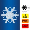 Vánoční vločka do okna 1xLED na baterie d=10cm NEDODÁVÁ SE!Vánoční dekorace do okna svítící vločka, materiál plast, povrch transparent, 1xLED, stále svítí MĚNÍ BARVU RGB, napájení 2x baterie CR2032 3V, IP20,  náhled 2