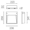 BOX Vestavné svítidlo do stěny, těleso hliník, povrch černá mat, LED 5W, teplá 3000K, 500lm/cca 25W žár, Ra80, 230V, IP65, tř.2, 236x256x52mm, mont box SAMOST, svítí dolů náhled 5