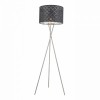 KIDAL Stojací lampa, trojnožka, zákl kov, povrch nikl mat, stín textil šedá/stříbrná, detail malých otvorů, pro žár 1x60W, E27, 230V, IP20, tř.1, rozměry zákl d=620mm, stín d=450mm, h=1600mm, vč vypínače náhled 1