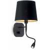 PLYMOUTH Nástěnné svítidlo, flexi rameno, husí krk, těleso kov, povrch vnitř zlatá fólie, vnější černý textil, pro žárovku 1x40W E14, + LED 1W, 45lm, 230V, IP20, tř.1, rozměry d=180mm, h=480mm, vč vyp náhled 1