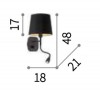 NORDIK AP2 Nástěnné svítidlo, flexi rameno, husí krk, těleso kov, povrch vnitř zlatá fólie, vnější černý textil, pro žárovku 1x40W E14, + LED 1W, 45lm, 230V, IP20, tř.1, rozměry d=180mm, h=480mm, vč vyp náhled 2