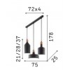 TRIADE Závěsné svítidlo, základna a difuzor kov, povrch černá vně, bílá uvnitř, pro žárovku 3x42W, E27, 230V, IP20, tř.1, rozměry 750x250mm, vč závěs kabelů l=1780mm, lze zkrátit. náhled 2