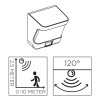 SOLAR T 8W PIR Nástěnné svítidlo, plast černá, PIR senzor pohybu záběr 120°, čas 30s, dosah 10m, LED 8W, 500lm, denní 5000K, Ra80, napájení solární panel, výdrž svíc 10h, nebo 100 zap/vyp, IP54, 118x125x69mm náhled 4