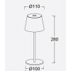 ADAME 1,1W, IP54, USB C Stolní lampa, těleso hliník, černá mat, krycí plast čirý, LED 1,1W, 100lm, teplá 3000K, dotyk stmívání, Ra80, napájení akumulátor 2200mAh, nabíjení USB C, IP54, rozměry d=110mm, h=280mm náhled 3