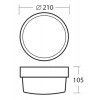 ELEKTRA 3, LED-1L11B07 IP54 8W Stropní, průmyslové svítidlo, základna polypropylen PP, povrch bílá, difuzor polykarbonát PC opál, LED 8W, 970lm, teplá 3000K, 230V, do koupelny IP54, IK10, tř.2, rozměry d=210mm, h=105mm náhled 8