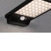 CYNAMO 4,8W, IP44, PIR, SOLAR Venkovní nástěnné solární svítidlo, PIR senzor pohybu, záběr 120°, dosah 2m, těleso plast černá, difuzor plast opál, LED 4,8W, 338lm, teplá 3000K, napájení solární panel, IP44, rozměry 105x29x173mm. náhled 2