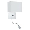 WALL LIGHT DUAL ARM AB - LED FLEXI ARM Nástěnné svítidlo, základna kov, povrch mosaz mat antická, stínítko textil bílá, pro žárovku 1x10W E27 + bodovka flexi rameno LED 1x3W, denní 6000K, 60lm, 230V, IP20, rozměry 200x260x260mm, vč. vypín náhled 2