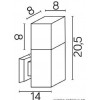 BUDY  W Nástěnné venkovní svítidlo, těleso hliník, povrch stříbrná, difuzor plast opál, pro žárovku 1x20W, E27, 230V, IP44, rozměry 205x140x80mm náhled 4