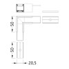 FICARIA spojka 90 HORIZONTÁLNÍ Spojovací komponent profilu, horizonatální, 90°, materiál hliník+polykarbonát, povrch elox, rozměry 50x50x20,5mm náhled 2