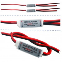 LED ZESILOVAČ 1 KANÁL 12V-24V, 1X6A Jednokanálový opakovač, zesilovač signálu, pro LED pásky, napájení 12-24V, zátěž 1x6A, 72W/12V, 144W/24V, 45x13x4mm, vodiče l=100mm