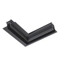 XTRIM S Rohová L spojka 90°, horizontální odbočení, vestavného kolejnicového magnetického systému, materiál hliník, povrch černá, 48V, rozměry 174,5x174,5x41,5mm slot pro svítidla 15mm