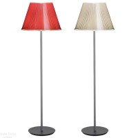 CHOOSE TERRA Stojací lampa, základna kov, povrch šedostříbrná, stínítko dle typu nastavitelný sklon, pergamen přírodní, nebo červený + plast čirý, pro žárovklu, 230V, IP20, tř.2, d=358mm, l=1400mm