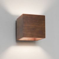 CREMONA Nástěnné svítidlo, základna kov, povrch elox, kryt ořechové dřevo, pro žárovku 60W, E14, 230V, IP20, tř.1, rozměry 140x140x165mm, svítí nahoru/dolů
