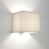 ASHINO Nástěnné svítidlo, základna kov, povrch elox, stínítko textil bílá, pro žárovku 60W, E14, 230V, IP20, tř.1, rozměry 130x135x135mm, svítí nahoru/dolů, vč. vypínače