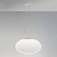 DELFY závěsná 40 Závěsné svítidlo, základna kov, povrch chrom lesk, difuzor sklo bílé mat, pro žárovku 1x60W/100W E27, 230V, IP20, tř.2, rozměry sklo d=400mm, h=240mm, lankový závěs l=1800mm, lze zkrátit