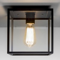 BOX Stropní stropní venkovní svítidlo, základna kov, povrch černá, nikl lesk, kryt sklo čiré s rámem, pro žárovku 1x60W, E27, 230V, IP23, tř.1, rozměry 200x200x223mm