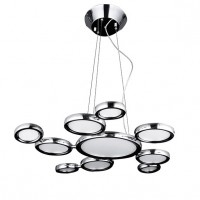 SATELLITE Stropní svítidlo, těleso kov, povrch chrom, difuzor sklo opál, LED 5x6W, 5x10,8W, 1x26W, 6600lm/svítí cca jako 330W žár., 230V, IP20, rozměry: d=835mm, vč. lankového závěsu l=1200mm, lze zkrátit