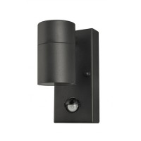 ULF Nástěnné venkovní svítidlo, PIR senzor pohybu, záběr 170°, dosah +-5m, těleso kov, povrch tmavě šedá/černá, pro žárovku 1x35W, GU10, 230V, IP44, rozměry 76x160mm.