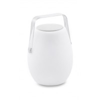 BATUM I 10W, RGBW, DIMM na baterie Venkovní přenosná lampa, těleso plast opál, LED 10W, 800lm, teplá 3000K, dálkovým ovladačem stmívatelná, RGBW, USB nabíjení, IP44, rozměry d=220mm, h=320mm, Bluetooth reproduktor.
