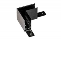 BRAGO CTH90, 230V Rohová L spojka 90°, horizontální odbočení,  přisazeného magnetického systému, pro kolejnice velikosti 57mm, materiál hliník, povrch černá/bílá, 230V, rozměry 78x57x78mm.