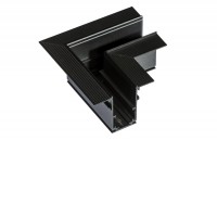 BRAGO II CTH90, 230V Rohová L spojka 90°, horizontální odbočení, vestavného magnetického systému, pro kolejnice o velikosti 57mm, materiál hliník, povrch černá/bílá, 230V, rozměry 70x57x70mm.