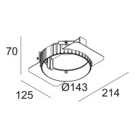 MK TWEETER TRIMLESS Montážní rámeček, pro instalaci bezrámečkového svítidla do SDK stropu, materiál kov a plast, 125x214x70mm, otvor 143mm