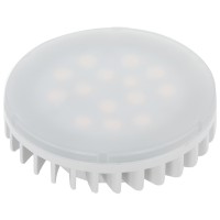 LM-GX53-LED Světelný zdroj žárovka, zákl plast bílá, difuzor plast opál, LED 6W, GX53, teplá 3000K, 550lm, Ra80, 230V, stř život 15.000h, 15.000x zap/vyp, d=75mm h=27mm