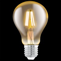 LED žárovka 4W E27 A75 HRUŠKOVÁ Světelný zdroj LED žárovka hrušková, základna kov, sklo čiré jantar, LED 4W, E27, A75, teplá 2200K, 320lm, Ra80, 230V, životnost 25000h, rozměry d=75mm, h=106mm