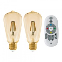 LM_LED_E27 CONNECT-Z 2ks - Světelný zdroj, žárovka, sklo/kov, jantar, LED 6W, teplá 2200K, 500lm, E27, ST64, dálk ovl (součástí), nebo smart tel. ZigBee, stmív., Ra80, 230V, životnost 20 000h, 25 000x zap/vyp, rozměry d=64mm, l=142mm