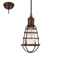 PORT SETON Závěsné svítidlo těleso kov, povrch antická hnědá, kryt drátěný koš, pro žárovku 1x60W, E27, 230V, IP20, tř.1, rozměry d=130mm, vč záv řetězu l=1100mm lze zkrátit