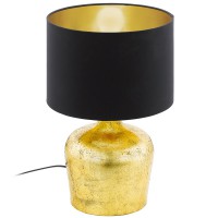 MANALBA Stolní lampa, základna kov, povrch zlatá/měděná, stínítko textil vnější černá, vnitřní zlatá/měděná, imitace opotřebení, pro žárovku 1x60W, E27, 230V, IP20, tř.2, rozměry dle typu, vypínač na kabelu