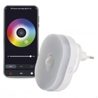 TUYA, WIFI, 0,7W, RGB, PIR senzor Noční orientační světlo do zásuvky, PIR senzor pohybu, dosah až 4m, bílá, TUYA smart WiFi, LED 0,7W, bílá 10lm, RGB, 230V, IP20, rozměry 55x75x80mm.