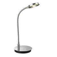 WANG STOLNÍ Stolní lampa, těleso kov, základna a hlavice bílá, chrom lesk, černá, flexibilní rameno husí krk chrom lesk, difuzor plast mat, LED 5W, teplá bílá 3000K, 450lm/svítí cca jako 25W žárovka, Ra80, 230V, IP20, dosah ramene 350mm