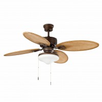 LOMBOK Stropní ventilátor, základna kov hnědá tmavá, 4 dřevěné lopatky dekor borovice, 3 rychlosti 14W/29W/58W, osvětlení 2x60W, E27, 230V, IP20, Hz50, d=1300mm, h=500mm, vč. vypínače