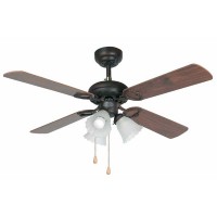 LISBOA Stropní pokojový ventilátor, základna kov povrch tmavě hnědá, 4 lopatky dřevo mahagon/ořech, 3 rychlosti 27W/37W/50W, reverzní chod, osvětlení 3x60W E27, 230V, IP20, d=1070mm, h=460mm, s vypínačem + přepínač rychlostí