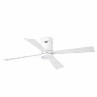 TIMOR Stropní pokojový ventilátor, základna kov povrch nikl mat, 4 lopatky strany bílá/dřevo, 3 rychlosti 13,3W/27,2W/56,3W, reverzní chod, osvětlení LED 12W, 900lm, teplá 3000K, 230V, IP20, d=1320mm, h=270mm, vč dálkového ovladače