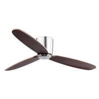 NIAS Přisazený pokojový ventilátor, základna kov povrch nikl mat, 3 dřevěné lopatky dekor ořech, 6 rychlostí 2W/7W/9W/14W/21W/32W, 230V, IP20, Hz50, d=1320mm, l=190-mm, vč dálkového ovladače