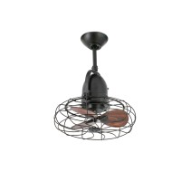 KEIKI Stropní ventilátor, základna kov-barva černá, 3 dřevěné lopatky- hnědá, drát. koš.černá, 3 rychlosti 7W/16W/25W, 230V, IP20, Hz50, zpětný chod d=450mm, l=510-mm,