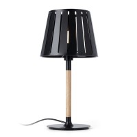 MIX Stolní lampa, materiál klobouk kov, povrch černá, noha dřevo pro žárovku 1x40W E14, 230V, IP20, rozměry d=215mm, h=405mm, vypínač na kabelu