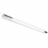 INDO LED 1X9W IP44 DO KOUPELNY Nástěnné svítidlo, základna, kov, hliník, povrch chrom, difuzor plast PMMA opál, LED 1x9W, neutrální bílá 4000K, 600lm/cca 30W žár. 230V, do koupelny IP44, tř.2, rozměry l=950mm, h=40mm