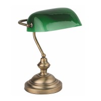 BANKER 1X60W E27 Stolní lampa bankéřská, těleso kov, povrch bronz, nebo zašlé zlato, stínítko sklo zelené, pro žárovku 1x60W, E27, 230V, IP20, rozměry 375x260x205mm.