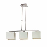 THANA Závěsné svítidlo, základna materiál kov, povrch chrom mat, stínítko textil, barva bílá, pro žárovku 3x40W, E27, 230V, IP20, rozměry 680x160mm, závěs trubkový nastavitelný l=610-900mm.