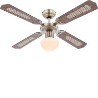 CHAMPION Stropní ventilátor s osvětlením, těleso kov, povrch nikl, oboustranné lopatky dřevo tmavé, dif sklo opál, pro žárovku 1x60W, E27, 230V, IP20, tř.1, rozměry d=1066mm, h=415mm, ovládání pomocí tahového spínače