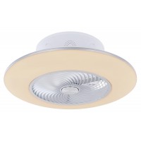 CALW Stropní ventilátor s osvětlením, těleso kov, povrch bílá a stříbrná, difuzor plast opál, LED 40W, 1900lm, CCT přepín teplota teplá 3000K, neutrální 4500K, denní 6000K, stmívatelné, rozměry d=580mm, h=230mm.