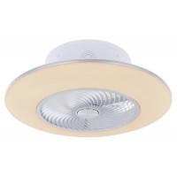 KELLO Stropní ventilátor s osvětlením, těleso kov, povrch bílá a stříbrná, difuzor plast opál, LED 40W, 1900lm, CCT přepín teplota teplá 3000K, neutrální 4500K, denní 6000K, stmívatelné, rozměry d=580mm, h=230mm.